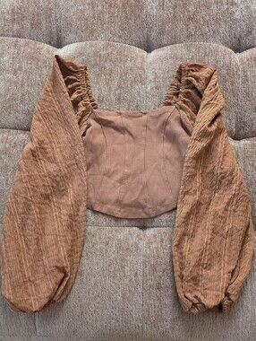 Urban Outfitters Rust Long Puff Sleeve Crop Top